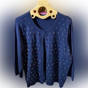 Talbots Women’s Cardigan, Three-Quarter Sleeve, Size XL Petite, Indigo Blue